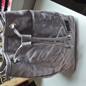 Gray Quilted Drawstring Bag
